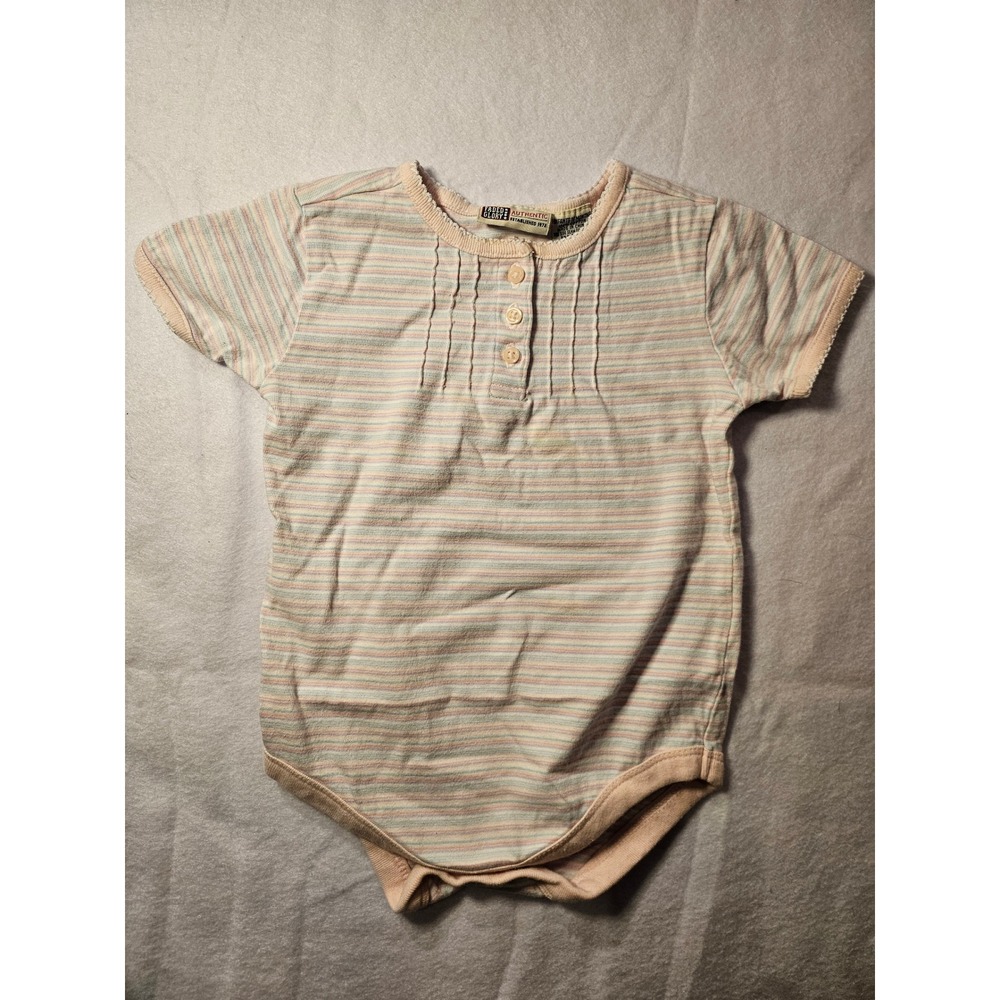Vintage Faded Glory Y2K Pastel Striped Henley Bodysuit Infants 18 Months Cotton
